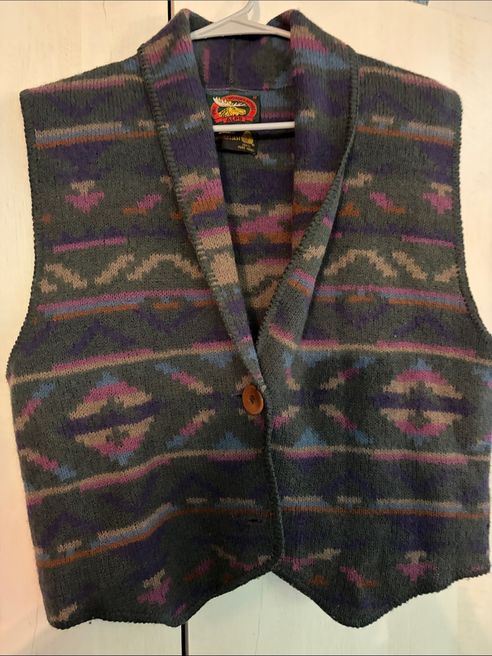 Shawl-Collar Women's Cardigan Vest in Gray with Purple Accents